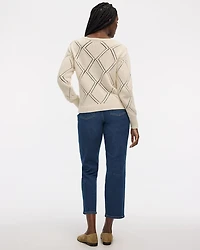 Long-Sleeve Boat-Neck Pullover with Open-Stitch Pattern