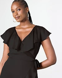 Short-Sleeve Wrap Maxi Dress with V Neckline
