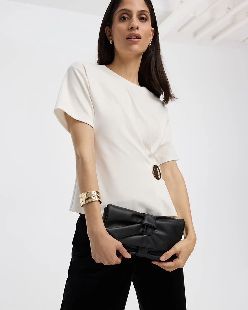 Short-Sleeve Crew-Neck Top with Cinched Waist