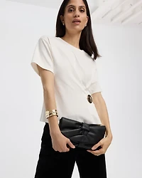 Short-Sleeve Crew-Neck Top with Cinched Waist