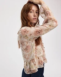 Long-Sleeve V-Neck Blouse with Ruffled Details
