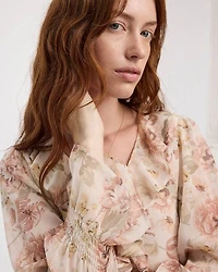 Long-Sleeve V-Neck Blouse with Ruffled Details