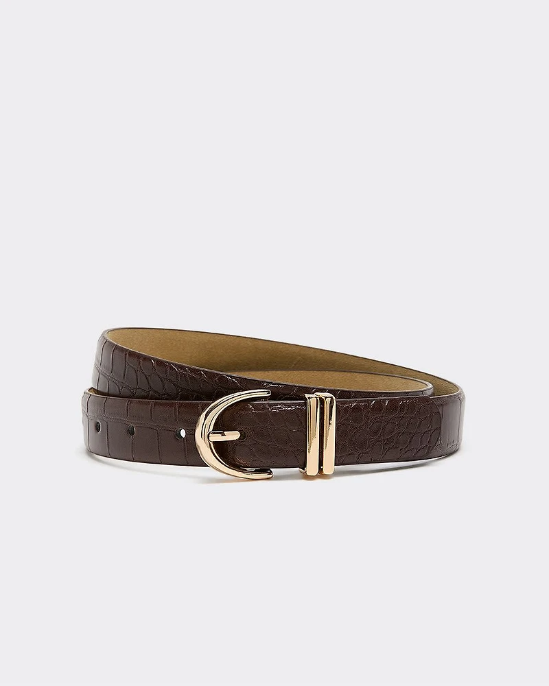 Faux-Leather Belt with Crocodile Pattern