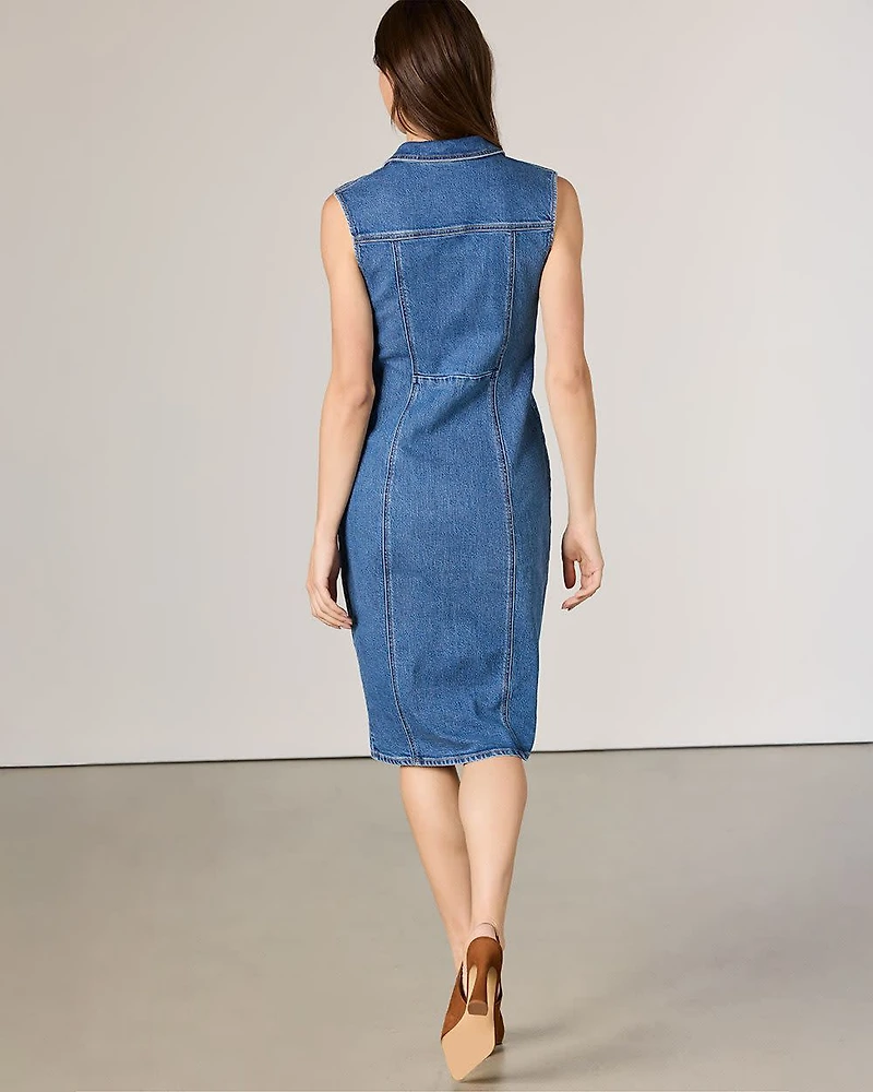 Sleeveless Buttoned-Down Midi Denim Dress