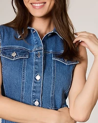 Sleeveless Buttoned-Down Midi Denim Dress
