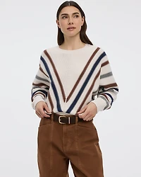 Striped Long-Dolman-Sleeve Crew-Neck Pullover