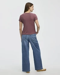 Ribbed Fitted Crew Neck T-Shirt