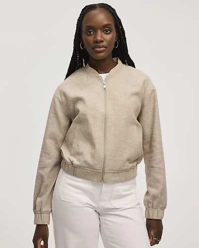 Linen-Blend Bomber Jacket