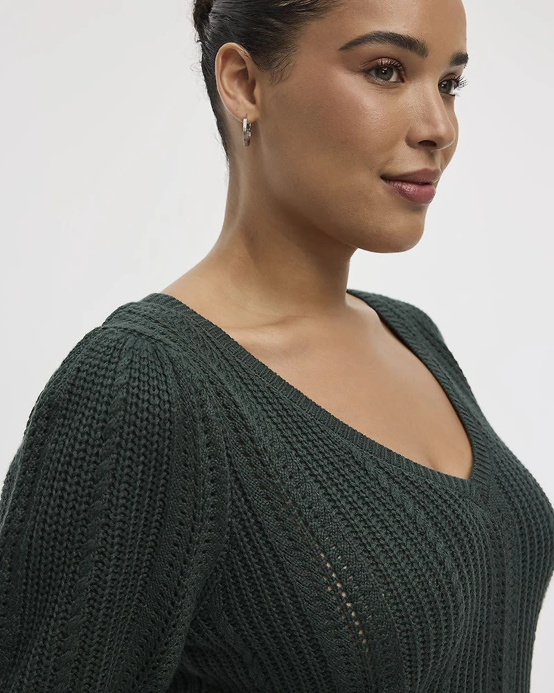Puffy-Elbow-Sleeve V-Neck Sweater