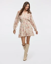 Long-Puffy-Sleeve Bubble Mini Dress with V Neckline