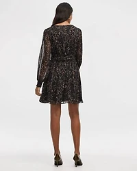 Long-Sleeve V-Neck Fit-and-Flare Mini Dress