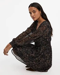Long-Sleeve V-Neck Fit-and-Flare Mini Dress