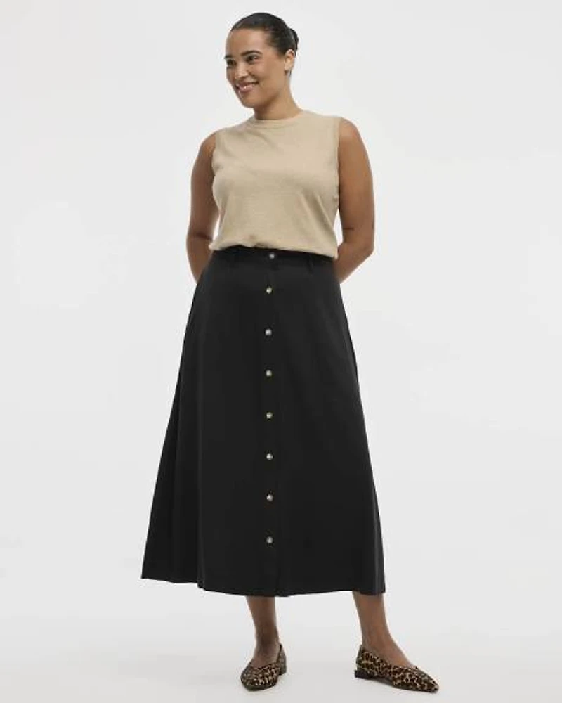 A-Line Midi Skirt with Buttons