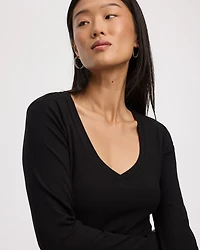 Long-Sleeve V-Neck Ribbed T-Shirt