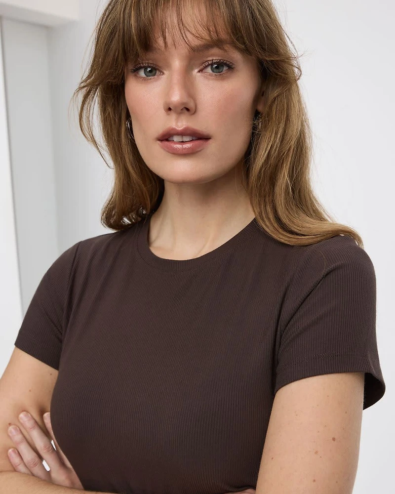 Fitted Crew-Neck Ribbed T-Shirt