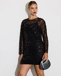 Robe mini en mesh à manches longues