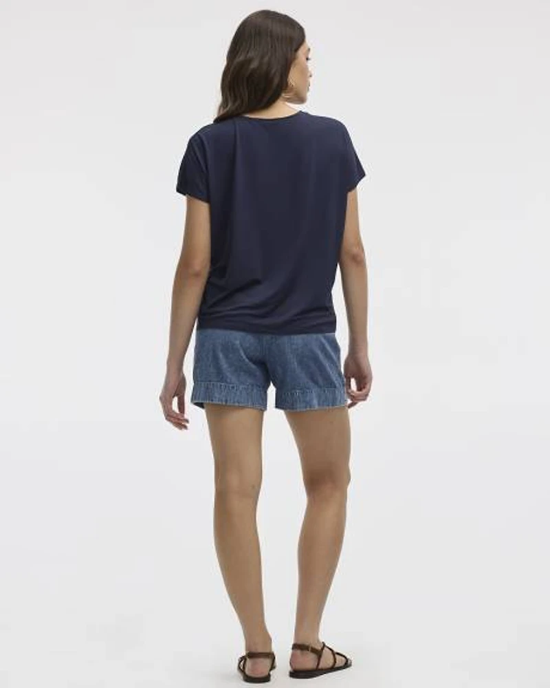 Short-Dolman-Sleeve Boat-Neck T-Shirt