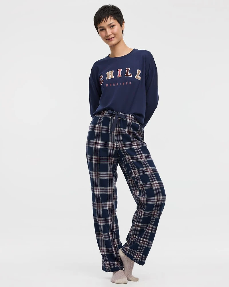 Pantalon de pyjama en flanelle à jambe droite