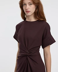Short-Sleeve Fitted Dress with Knot Detail