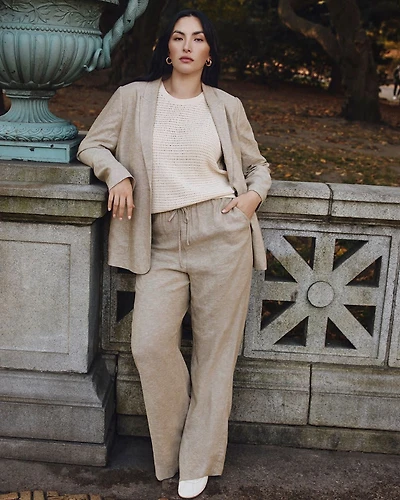 Wide-Leg High-Rise Linen Blend Pant