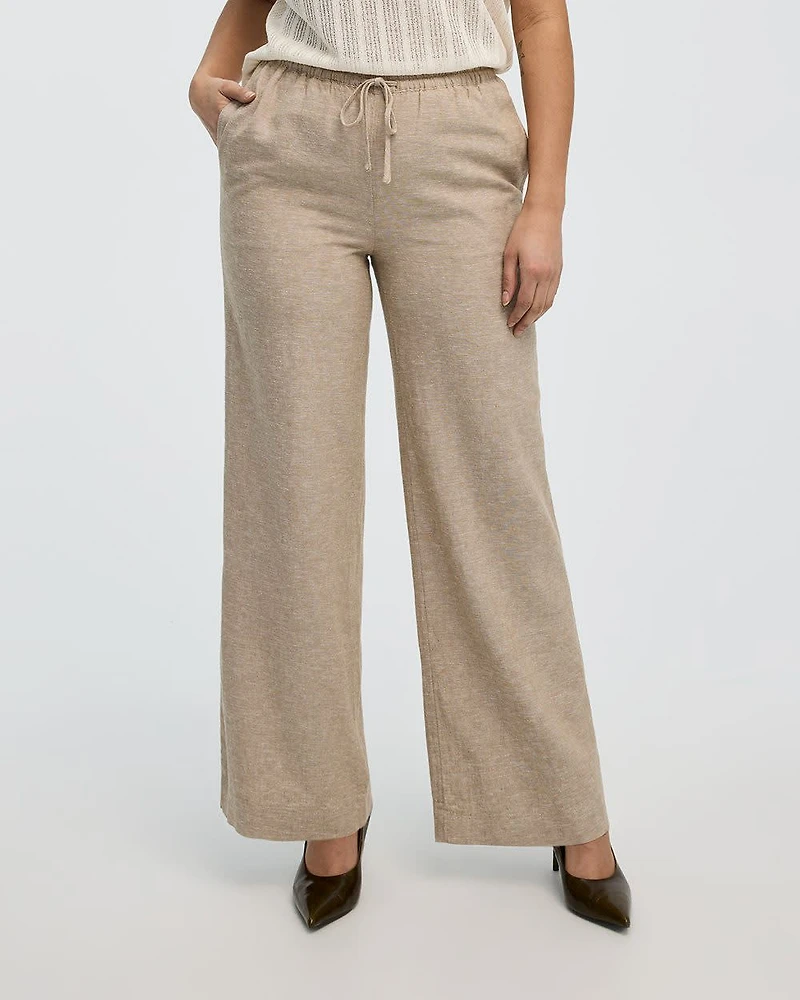 Wide-Leg High-Rise Linen Blend Pant