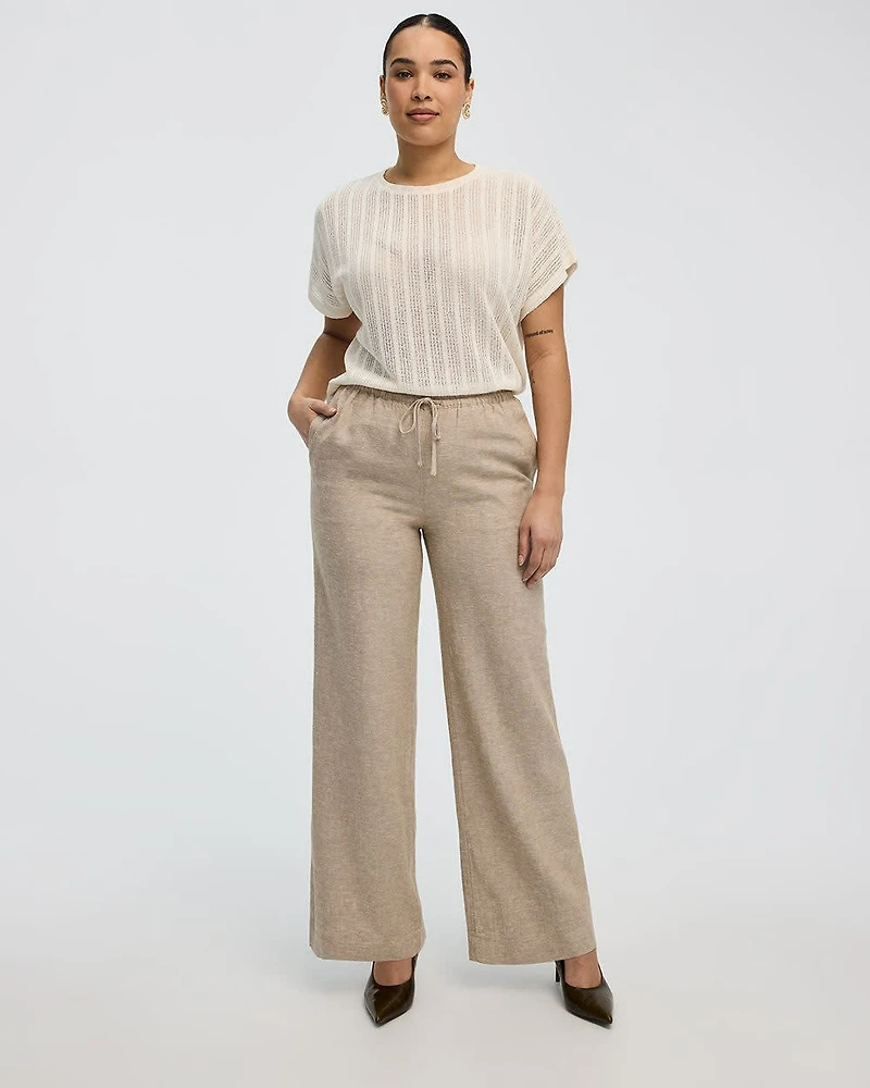Wide-Leg High-Rise Linen Blend Pant