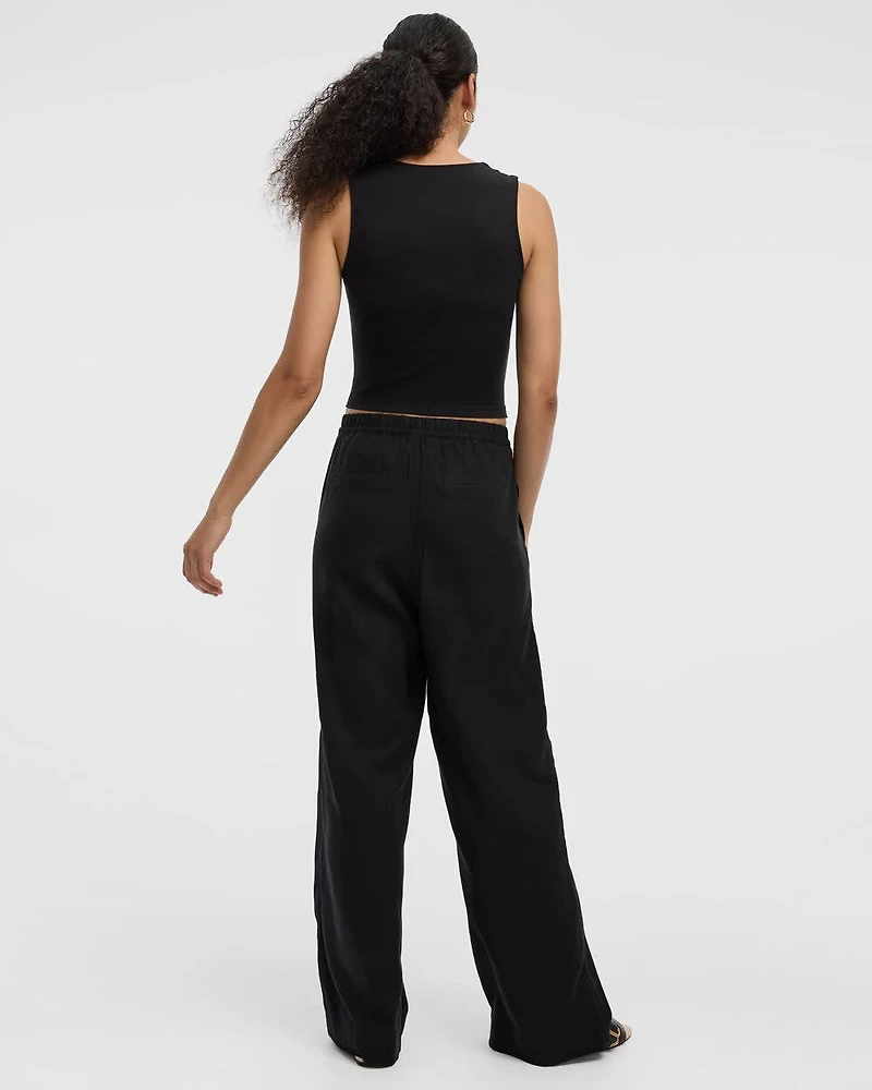 Wide-Leg High-Rise Linen Blend Pant