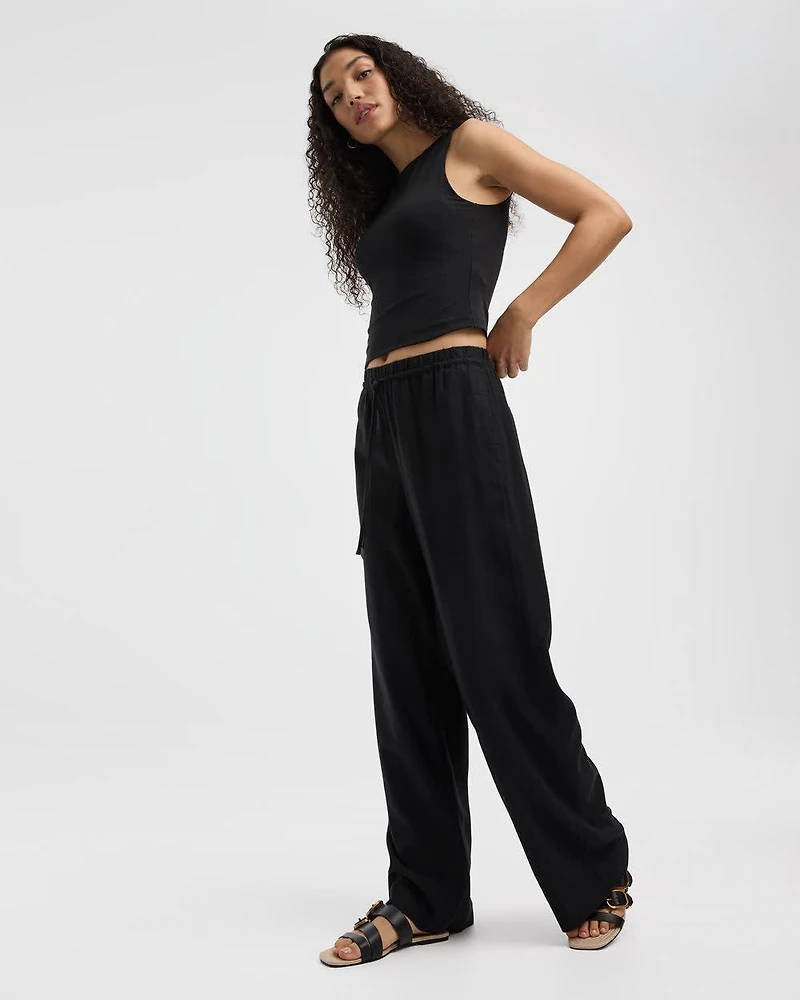 Wide-Leg High-Rise Linen Blend Pant