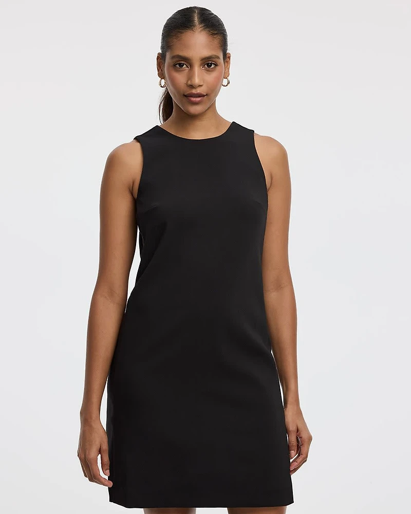 Sleeveless Crew-Neck Mini Shift Dress with Velvet Bow