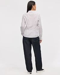 Striped Long-Sleeve Cinched Poplin Shirt