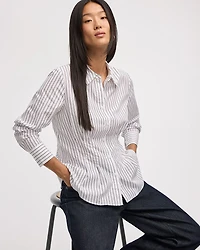 Striped Long-Sleeve Cinched Poplin Shirt
