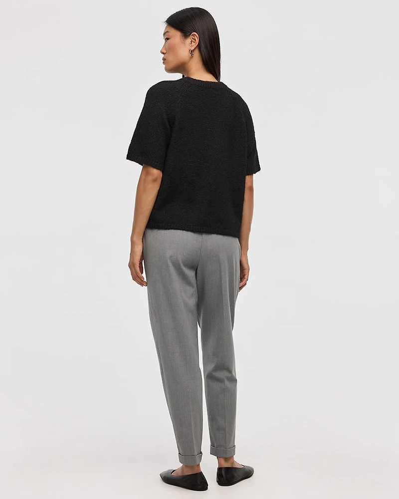 Elbow-Sleeve Crew-Neck Loose Sweater