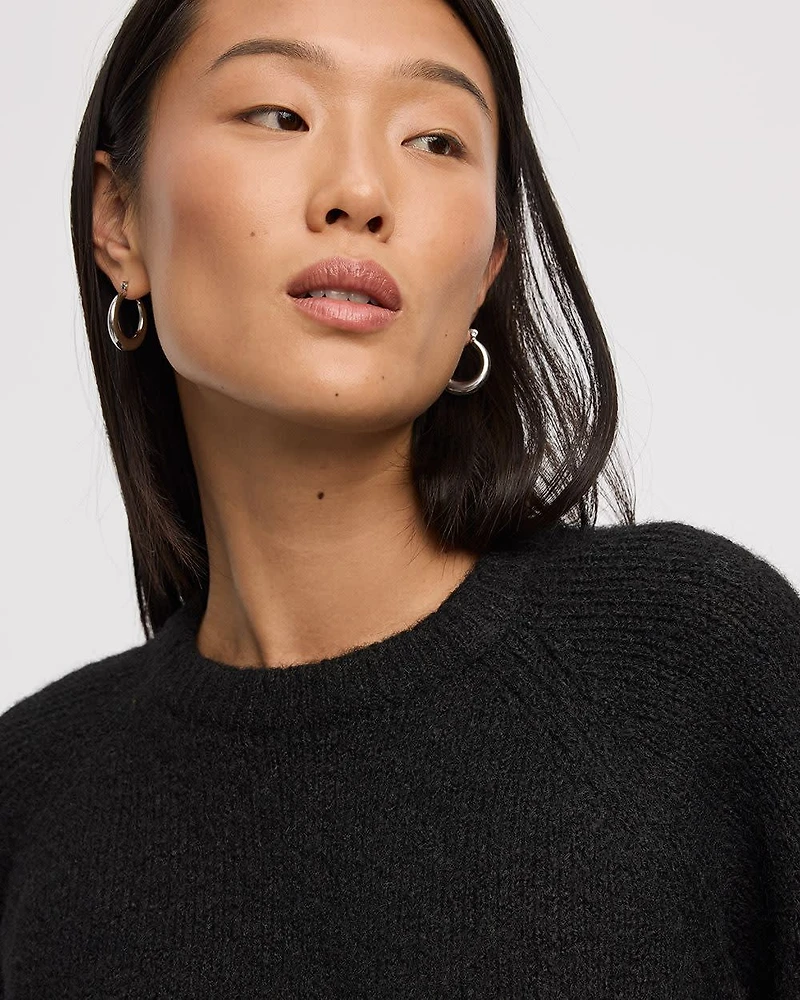 Elbow-Sleeve Crew-Neck Loose Sweater