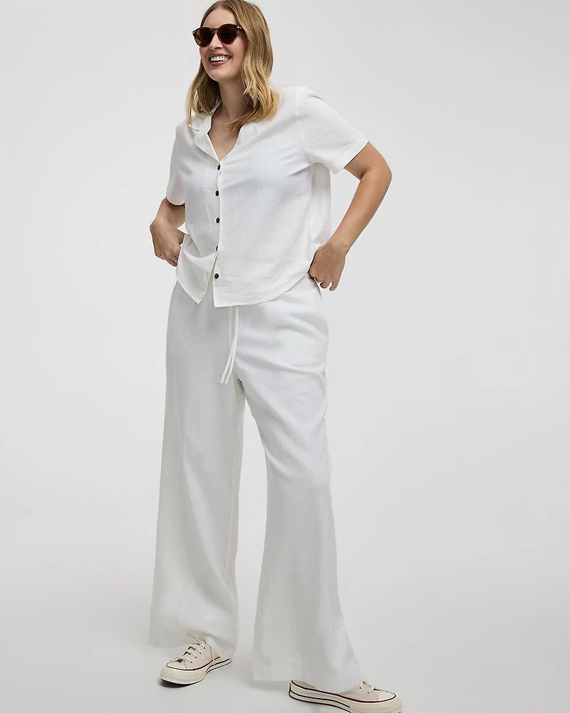 Wide-Leg High-Rise Linen Blend Pant