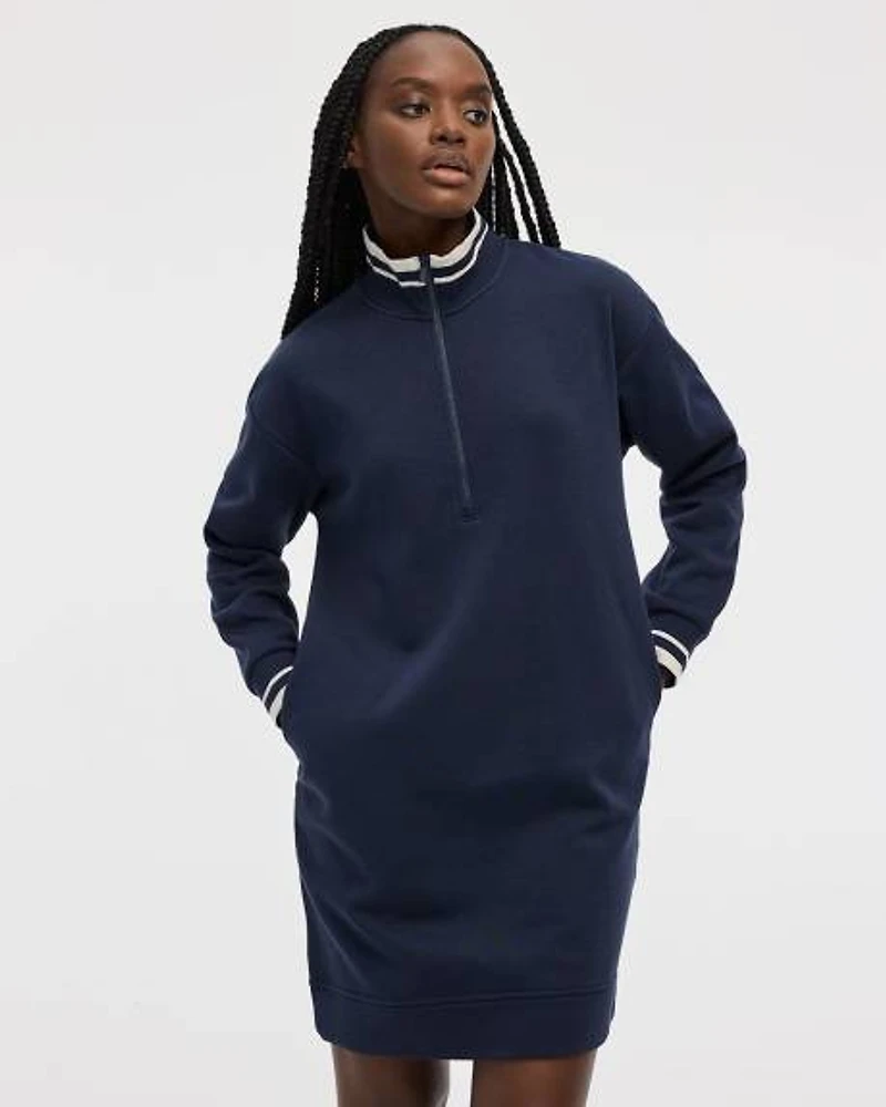 Long-Sleeve Half-Zip Mock-Neck Fleece Dress
