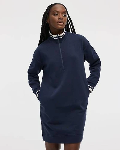 Long-Sleeve Half-Zip Mock-Neck Fleece Dress