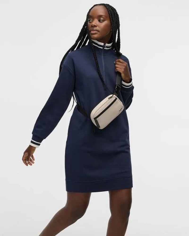 Long-Sleeve Half-Zip Mock-Neck Fleece Dress