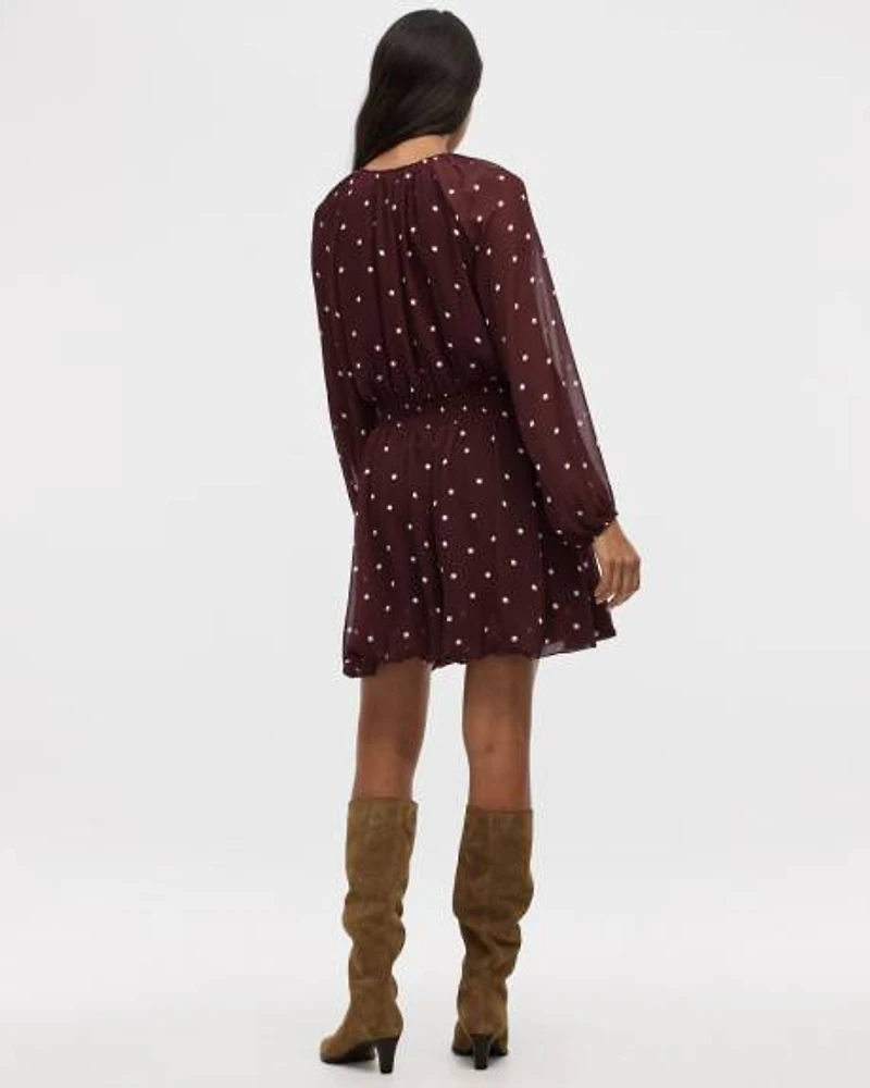 Long-Puffy-Sleeve Bubble Mini Dress with V Neckline