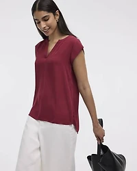 Cap Sleeve Split Neck Blouse