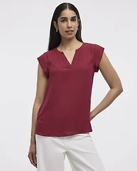 Cap Sleeve Split Neck Blouse