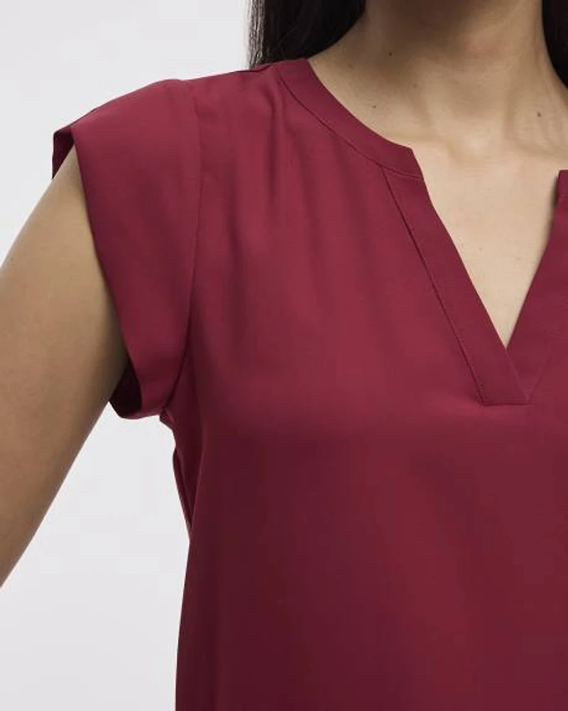 Cap Sleeve Split Neck Blouse