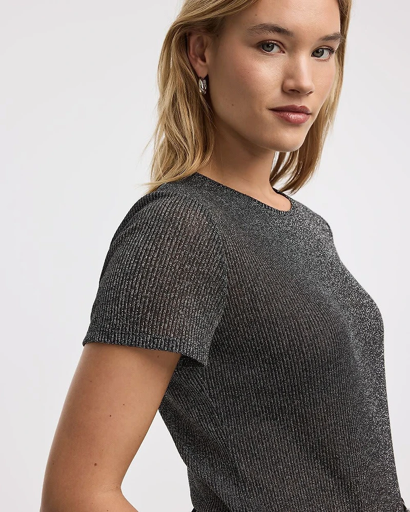 Short-Sleeve Crew-Neck Shimmery Tee