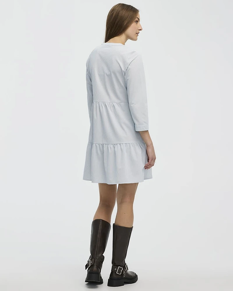 Long-Sleeve Split-Neck Tiered Dress