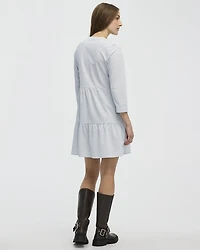 Long-Sleeve Split-Neck Tiered Dress