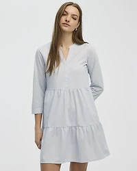 Long-Sleeve Split-Neck Tiered Dress