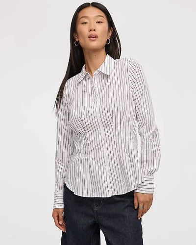 Striped Long-Sleeve Cinched Poplin Shirt