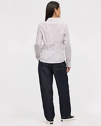 Striped Long-Sleeve Cinched Poplin Shirt