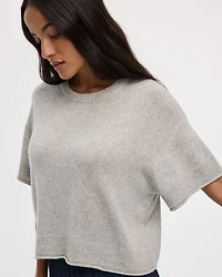 Pull ample à manches courtes et col rond en mélange de cachemire