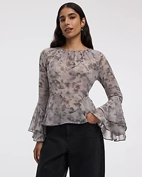 Long-Sleeve Crew-Neck Peplum Blouse