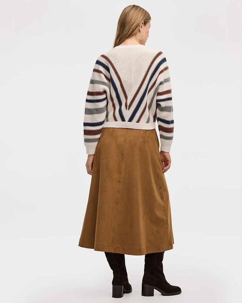 Striped Long-Dolman-Sleeve Crew-Neck Pullover